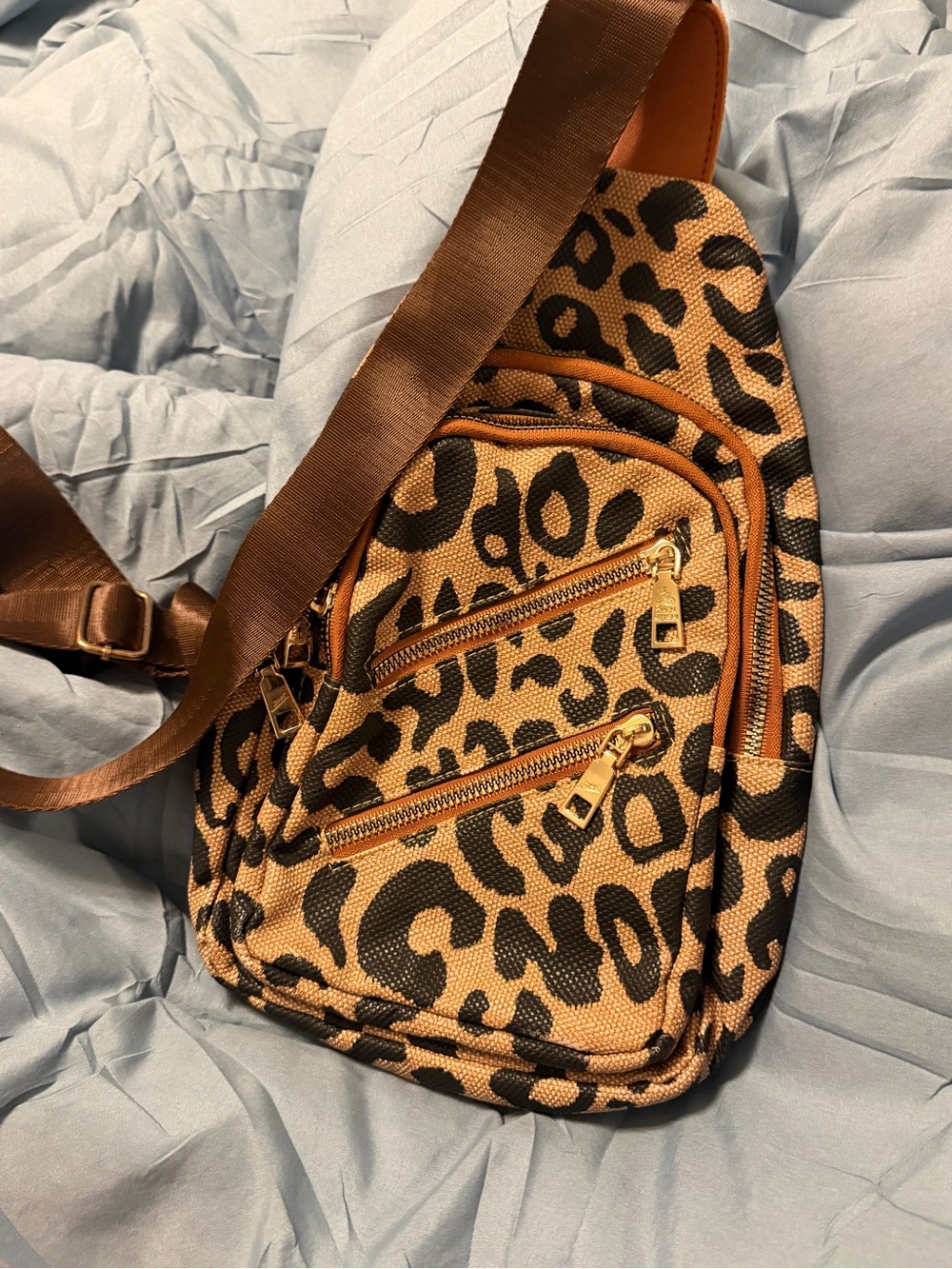 Leopard Print Crossbody Sling Bag in Brown